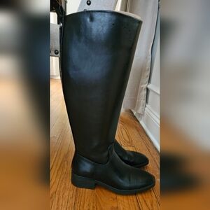 NINE WEST LORAINE BLACK LEATHER BOOTS SIZE 7.5 REGULAR NOT FOR WIDE CALVES.